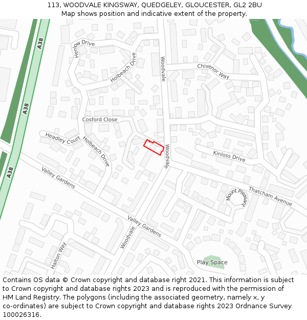 113, WOODVALE KINGSWAY, QUEDGELEY, GLOUCESTER, GL2 2BU: Location map and indicative extent of plot