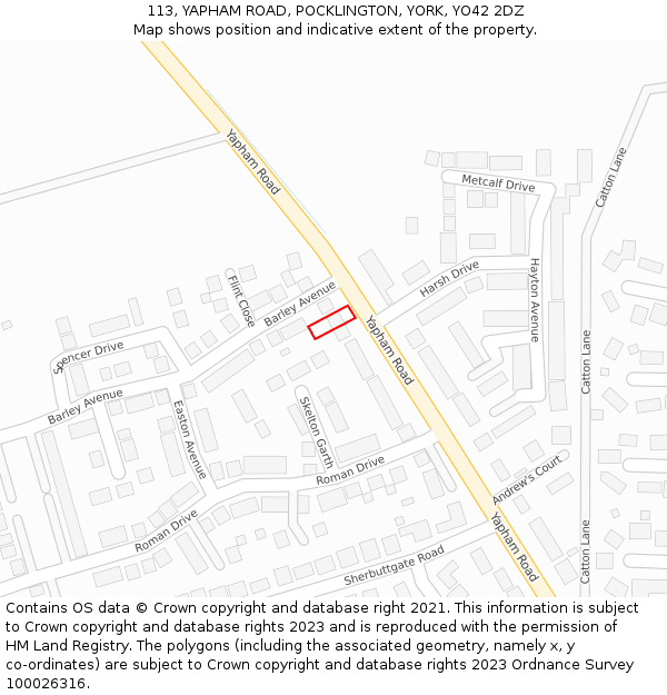 113, YAPHAM ROAD, POCKLINGTON, YORK, YO42 2DZ: Location map and indicative extent of plot