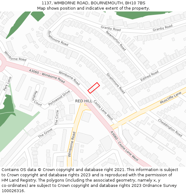 1137, WIMBORNE ROAD, BOURNEMOUTH, BH10 7BS: Location map and indicative extent of plot