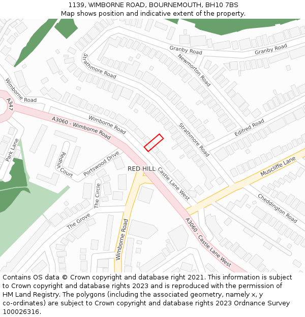 1139, WIMBORNE ROAD, BOURNEMOUTH, BH10 7BS: Location map and indicative extent of plot