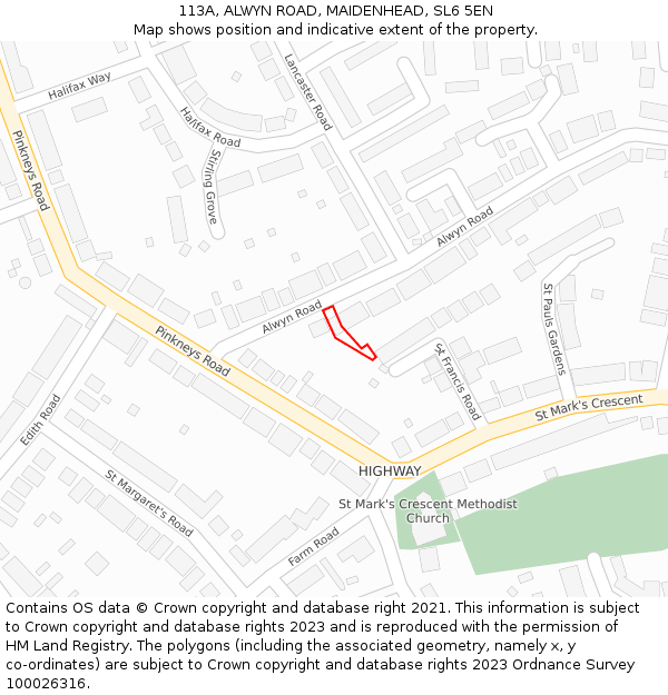 113A, ALWYN ROAD, MAIDENHEAD, SL6 5EN: Location map and indicative extent of plot