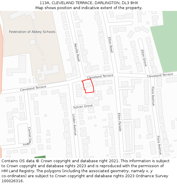 113A, CLEVELAND TERRACE, DARLINGTON, DL3 8HX: Location map and indicative extent of plot