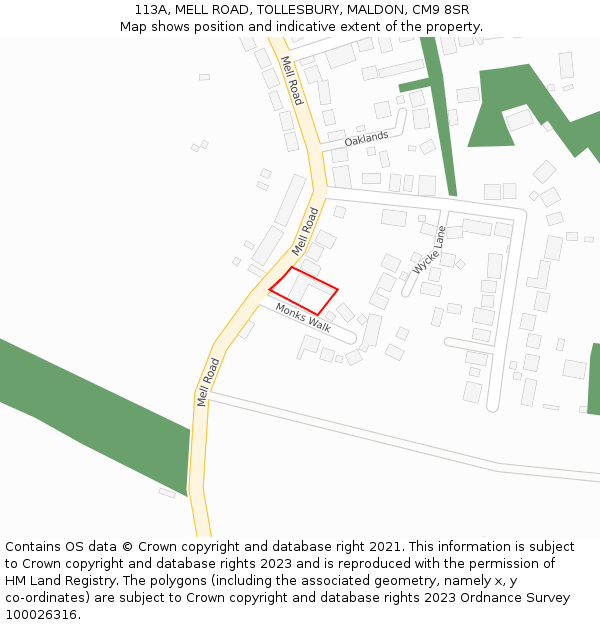 113A, MELL ROAD, TOLLESBURY, MALDON, CM9 8SR: Location map and indicative extent of plot