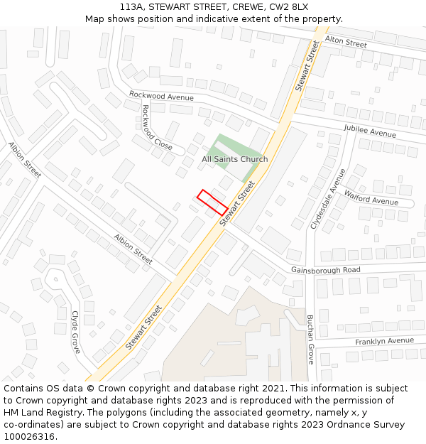 113A, STEWART STREET, CREWE, CW2 8LX: Location map and indicative extent of plot