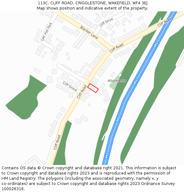 113C, CLIFF ROAD, CRIGGLESTONE, WAKEFIELD, WF4 3EJ: Location map and indicative extent of plot