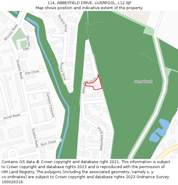 114, ABBEYFIELD DRIVE, LIVERPOOL, L12 0JP: Location map and indicative extent of plot