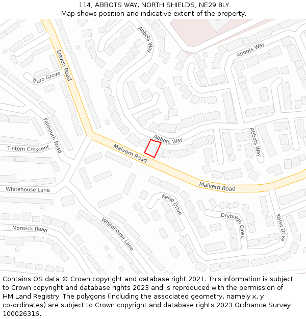 114, ABBOTS WAY, NORTH SHIELDS, NE29 8LY: Location map and indicative extent of plot
