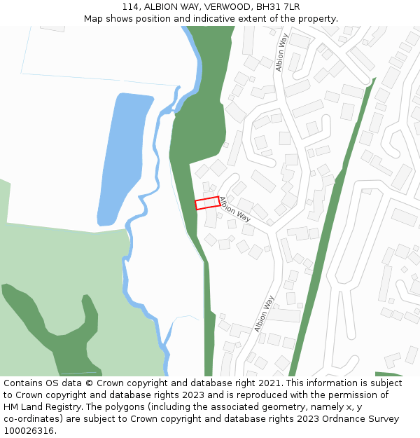 114, ALBION WAY, VERWOOD, BH31 7LR: Location map and indicative extent of plot