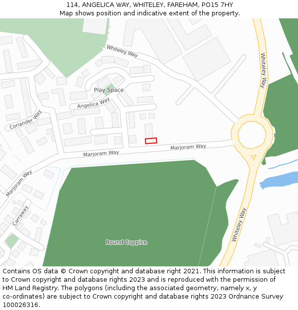 114, ANGELICA WAY, WHITELEY, FAREHAM, PO15 7HY: Location map and indicative extent of plot