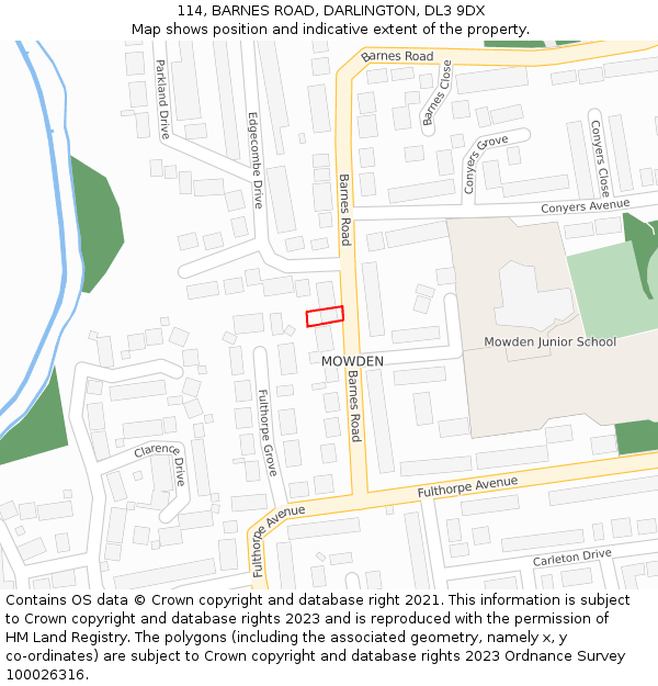 114, BARNES ROAD, DARLINGTON, DL3 9DX: Location map and indicative extent of plot