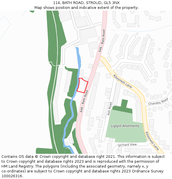 114, BATH ROAD, STROUD, GL5 3NX: Location map and indicative extent of plot