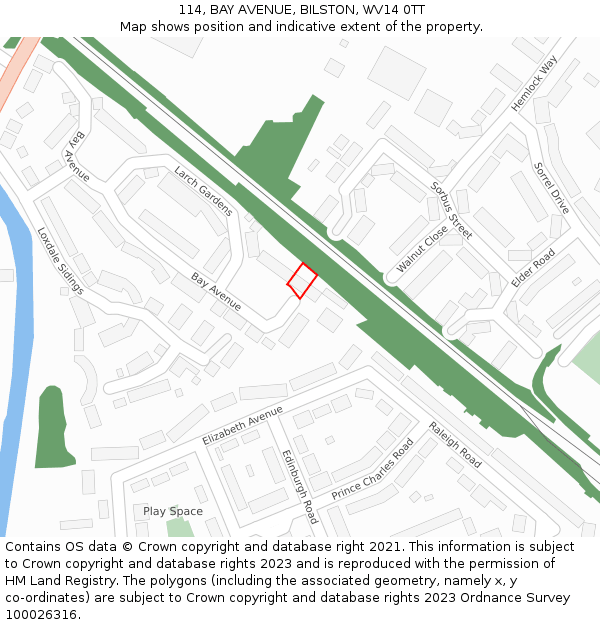 114, BAY AVENUE, BILSTON, WV14 0TT: Location map and indicative extent of plot