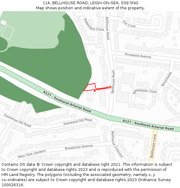 114, BELLHOUSE ROAD, LEIGH-ON-SEA, SS9 5NG: Location map and indicative extent of plot