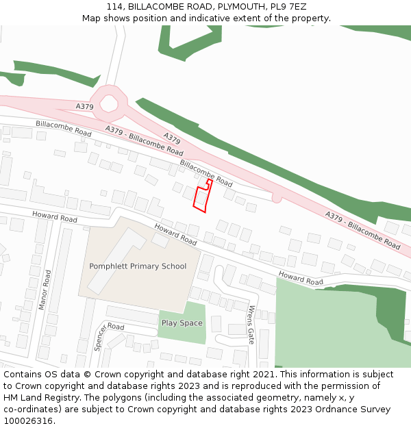 114, BILLACOMBE ROAD, PLYMOUTH, PL9 7EZ: Location map and indicative extent of plot