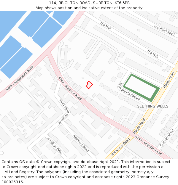 114, BRIGHTON ROAD, SURBITON, KT6 5PR: Location map and indicative extent of plot