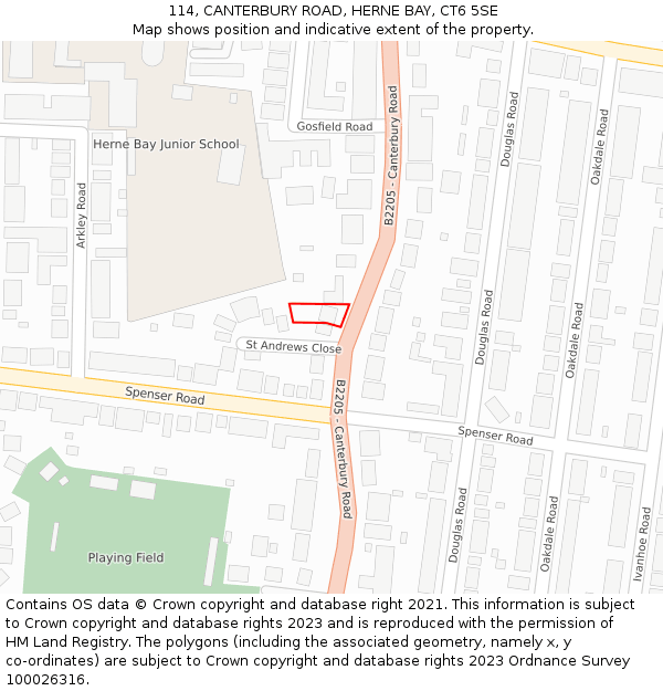 114, CANTERBURY ROAD, HERNE BAY, CT6 5SE: Location map and indicative extent of plot