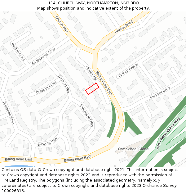 114, CHURCH WAY, NORTHAMPTON, NN3 3BQ: Location map and indicative extent of plot