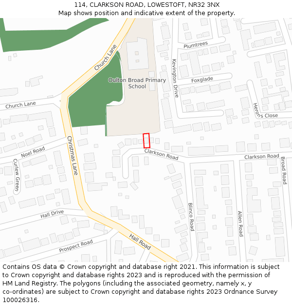 114, CLARKSON ROAD, LOWESTOFT, NR32 3NX: Location map and indicative extent of plot