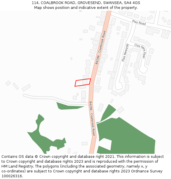 114, COALBROOK ROAD, GROVESEND, SWANSEA, SA4 4GS: Location map and indicative extent of plot