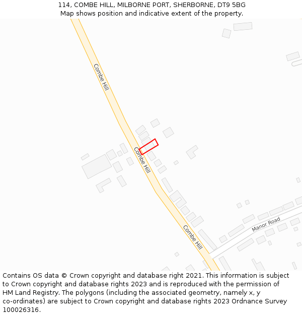 114, COMBE HILL, MILBORNE PORT, SHERBORNE, DT9 5BG: Location map and indicative extent of plot