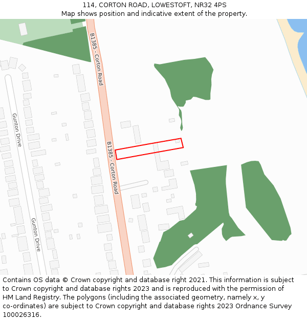 114, CORTON ROAD, LOWESTOFT, NR32 4PS: Location map and indicative extent of plot