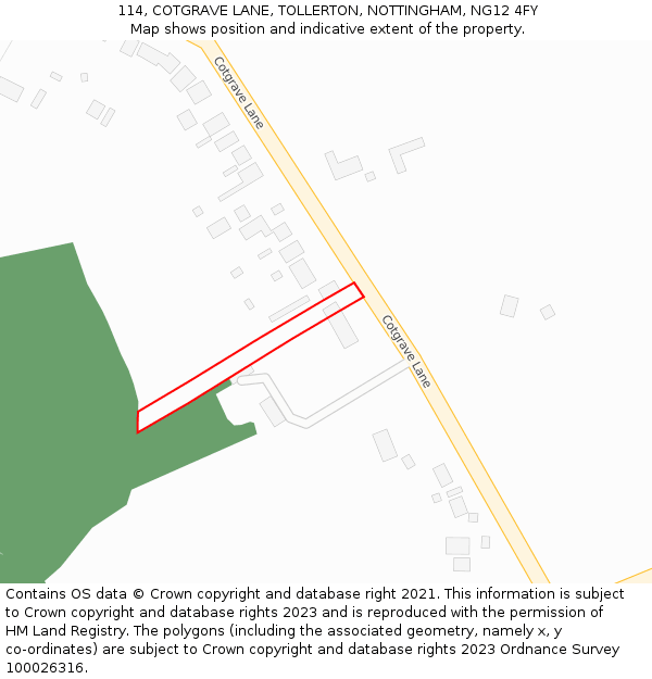 114, COTGRAVE LANE, TOLLERTON, NOTTINGHAM, NG12 4FY: Location map and indicative extent of plot