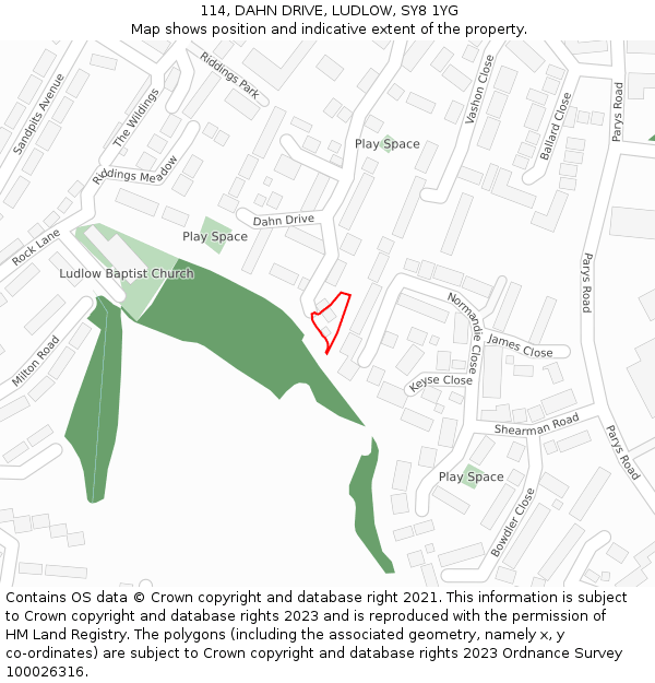 114, DAHN DRIVE, LUDLOW, SY8 1YG: Location map and indicative extent of plot