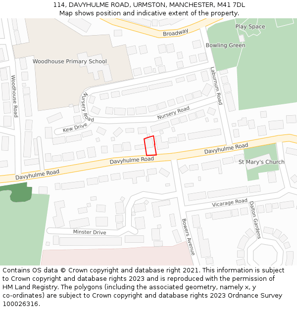 114, DAVYHULME ROAD, URMSTON, MANCHESTER, M41 7DL: Location map and indicative extent of plot