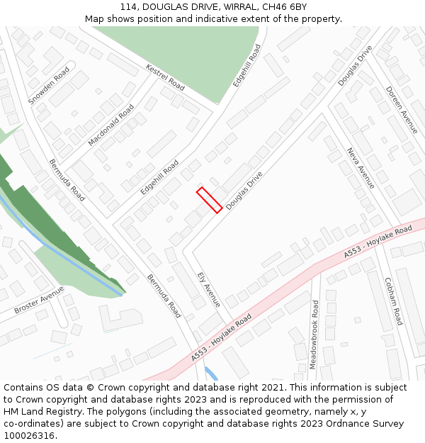 114, DOUGLAS DRIVE, WIRRAL, CH46 6BY: Location map and indicative extent of plot