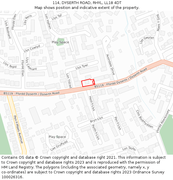 114, DYSERTH ROAD, RHYL, LL18 4DT: Location map and indicative extent of plot