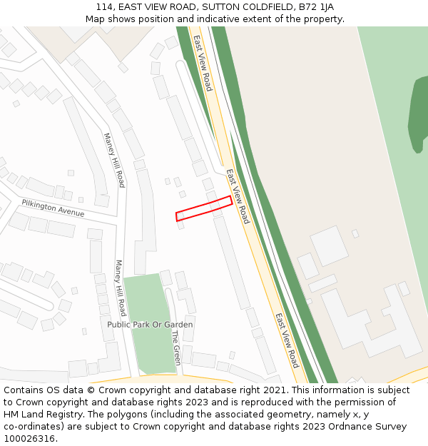 114, EAST VIEW ROAD, SUTTON COLDFIELD, B72 1JA: Location map and indicative extent of plot