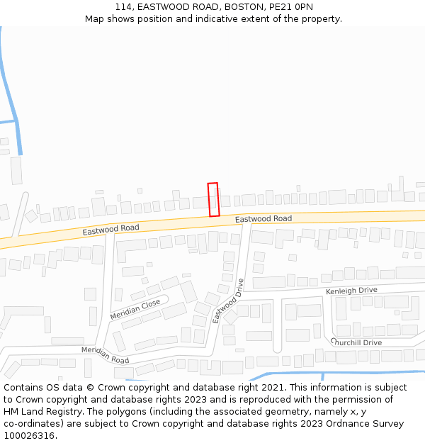 114, EASTWOOD ROAD, BOSTON, PE21 0PN: Location map and indicative extent of plot