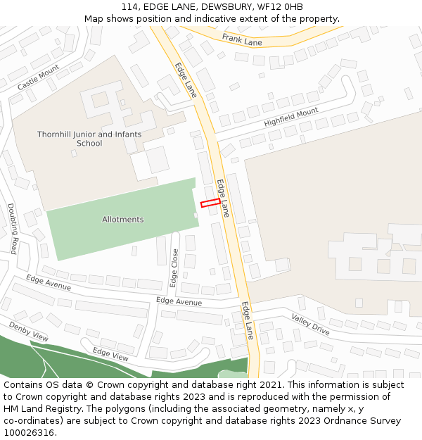 114, EDGE LANE, DEWSBURY, WF12 0HB: Location map and indicative extent of plot