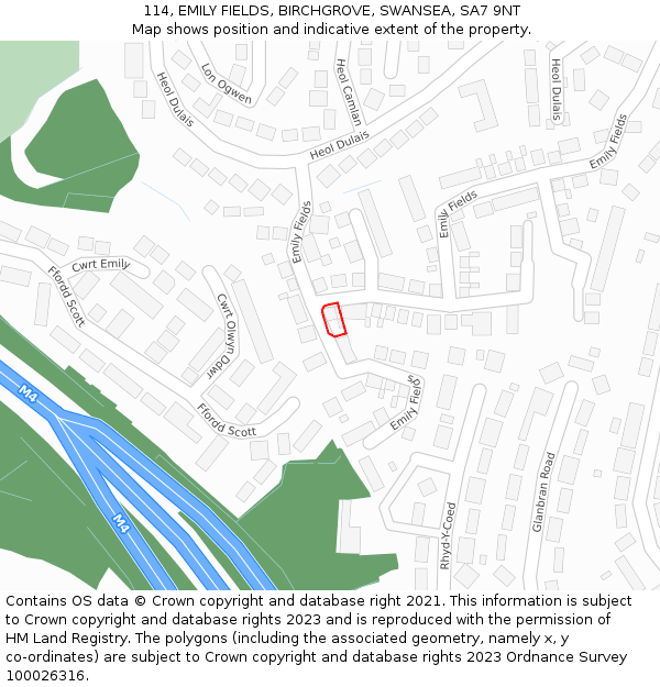 114, EMILY FIELDS, BIRCHGROVE, SWANSEA, SA7 9NT: Location map and indicative extent of plot