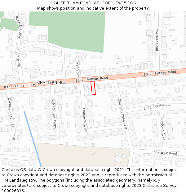 114, FELTHAM ROAD, ASHFORD, TW15 1DS: Location map and indicative extent of plot