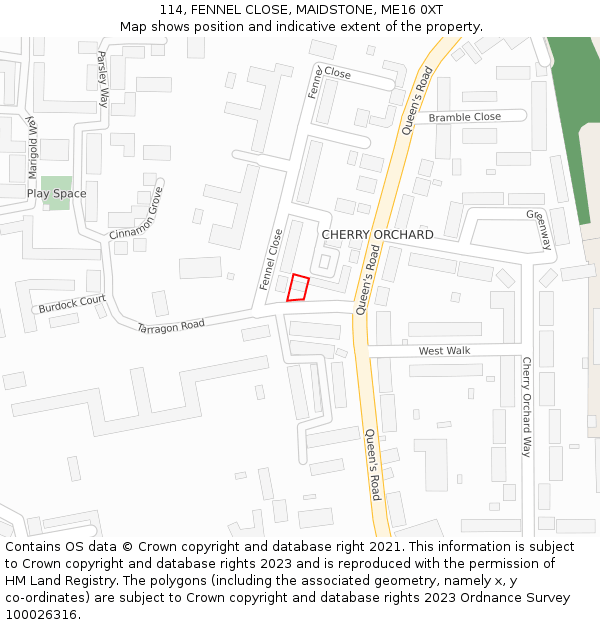 114, FENNEL CLOSE, MAIDSTONE, ME16 0XT: Location map and indicative extent of plot