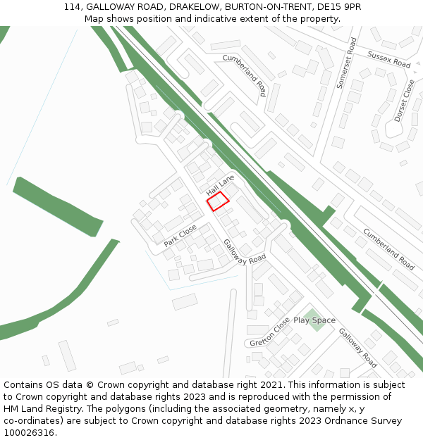 114, GALLOWAY ROAD, DRAKELOW, BURTON-ON-TRENT, DE15 9PR: Location map and indicative extent of plot