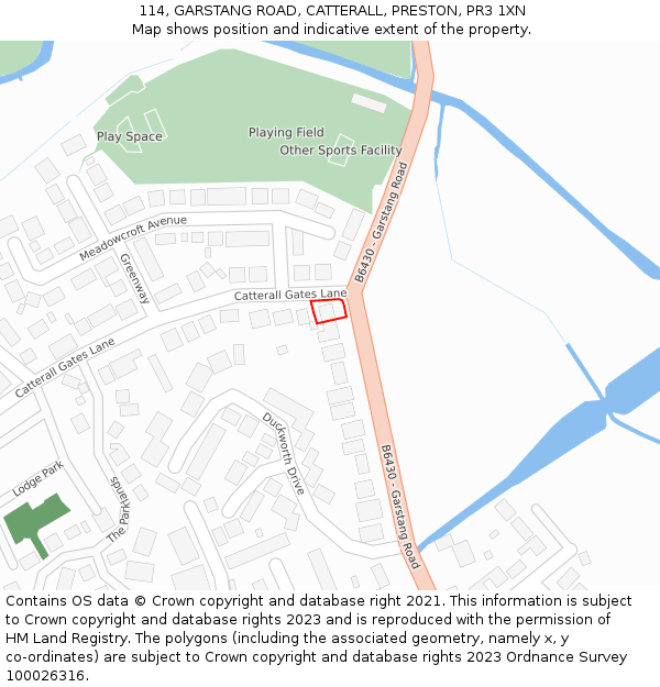 114, GARSTANG ROAD, CATTERALL, PRESTON, PR3 1XN: Location map and indicative extent of plot