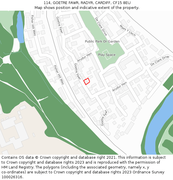 114, GOETRE FAWR, RADYR, CARDIFF, CF15 8EU: Location map and indicative extent of plot