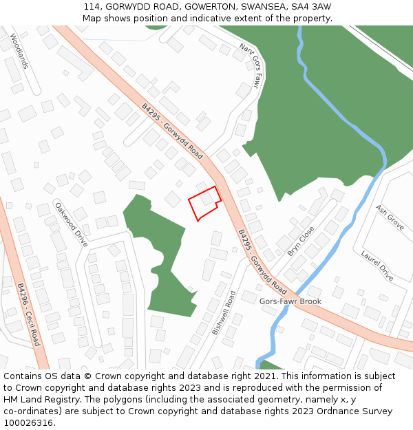 114, GORWYDD ROAD, GOWERTON, SWANSEA, SA4 3AW: Location map and indicative extent of plot