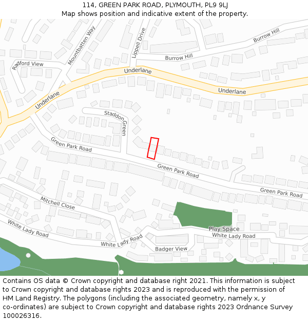 114, GREEN PARK ROAD, PLYMOUTH, PL9 9LJ: Location map and indicative extent of plot