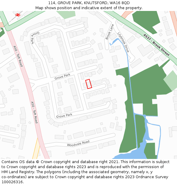 114, GROVE PARK, KNUTSFORD, WA16 8QD: Location map and indicative extent of plot
