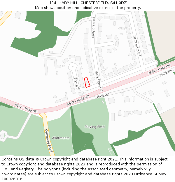 114, HADY HILL, CHESTERFIELD, S41 0DZ: Location map and indicative extent of plot