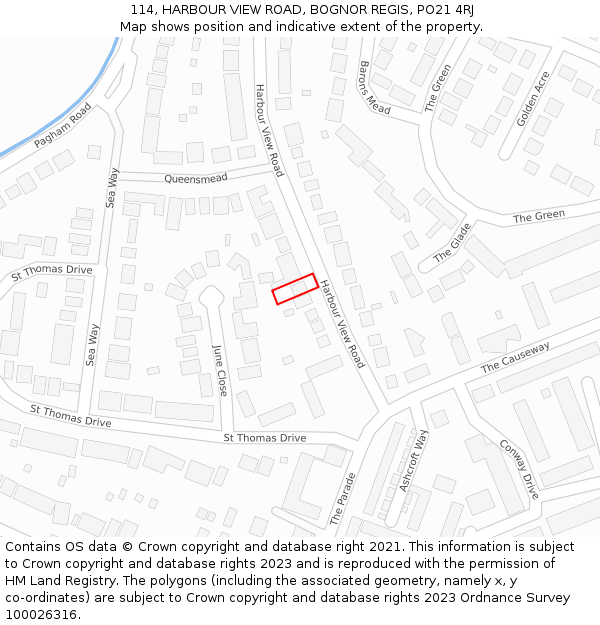 114, HARBOUR VIEW ROAD, BOGNOR REGIS, PO21 4RJ: Location map and indicative extent of plot