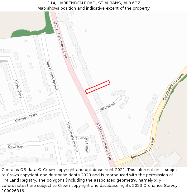 114, HARPENDEN ROAD, ST ALBANS, AL3 6BZ: Location map and indicative extent of plot