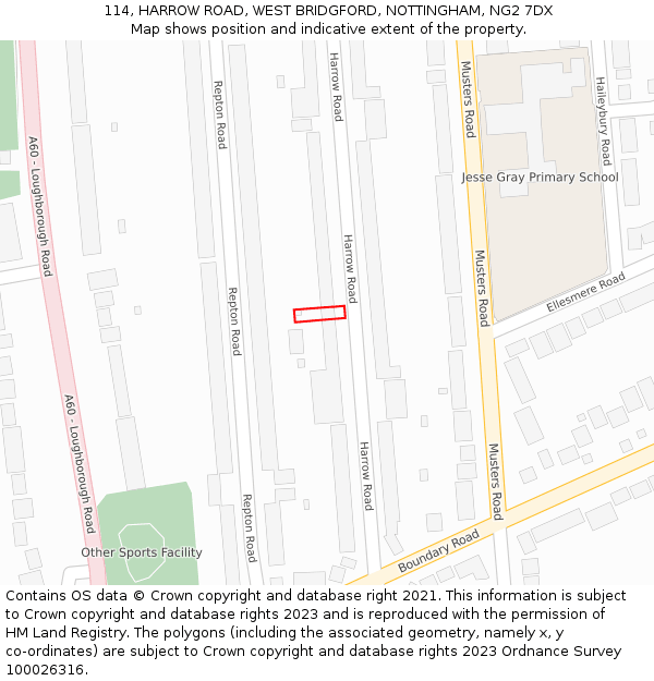 114, HARROW ROAD, WEST BRIDGFORD, NOTTINGHAM, NG2 7DX: Location map and indicative extent of plot