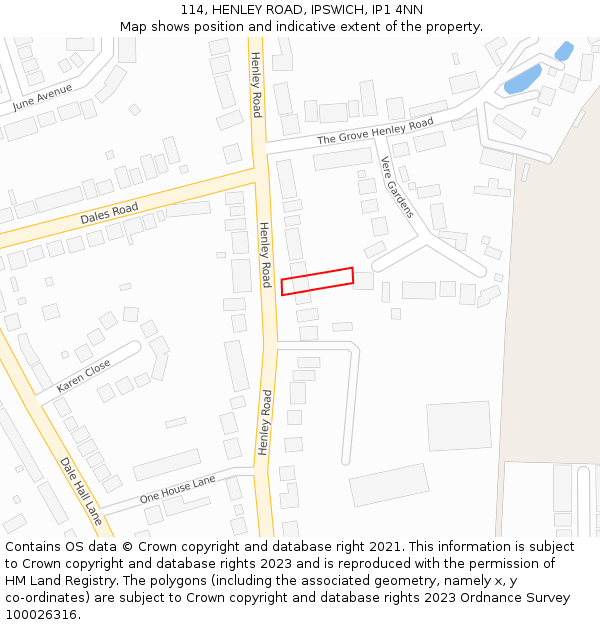 114, HENLEY ROAD, IPSWICH, IP1 4NN: Location map and indicative extent of plot