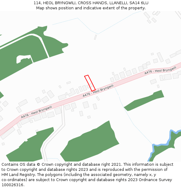 114, HEOL BRYNGWILI, CROSS HANDS, LLANELLI, SA14 6LU: Location map and indicative extent of plot