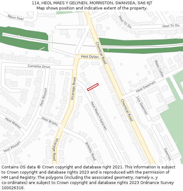 114, HEOL MAES Y GELYNEN, MORRISTON, SWANSEA, SA6 6JT: Location map and indicative extent of plot