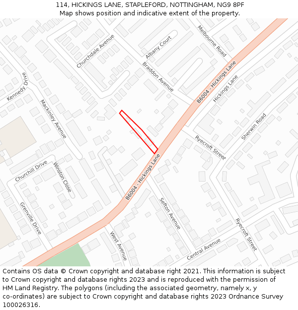 114, HICKINGS LANE, STAPLEFORD, NOTTINGHAM, NG9 8PF: Location map and indicative extent of plot